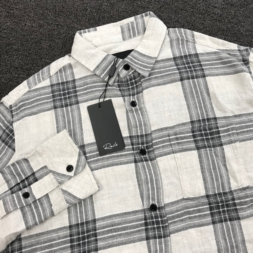 Rails Lennox Brushed Cotton Rayon Plaid Button Down Shirt Charcoal Glen Small